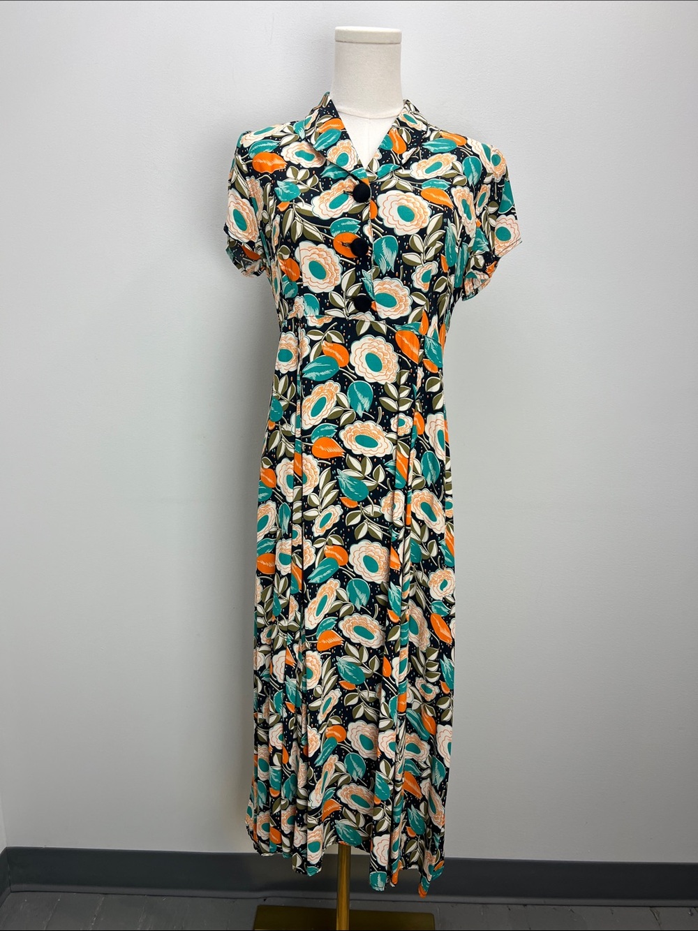 Loco Lindo Retro Bold Print Floral Dress Womens Small Made In USA